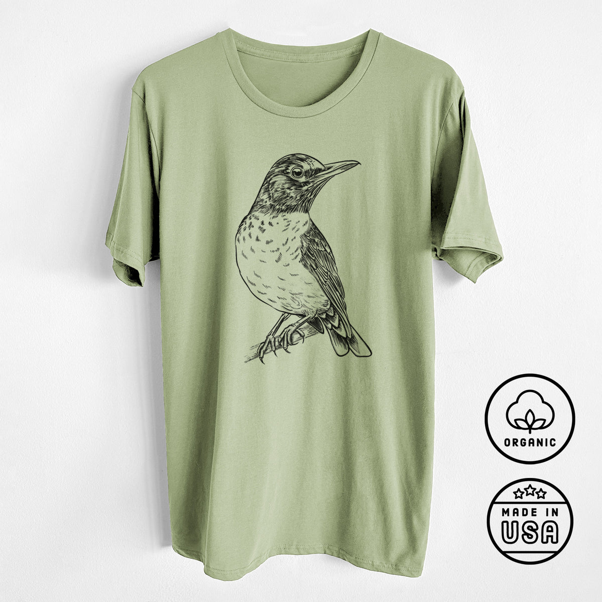 CLOSEOUT - American Robin - Turdus migratorius - Unisex Crewneck - Made in USA - 100% Organic Cotton