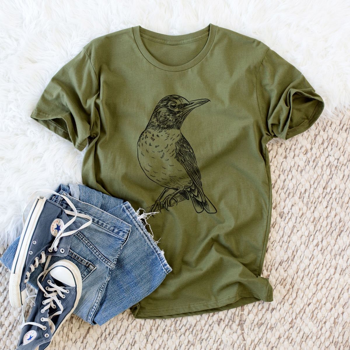 CLOSEOUT - American Robin - Turdus migratorius - Unisex Crewneck - Made in USA - 100% Organic Cotton