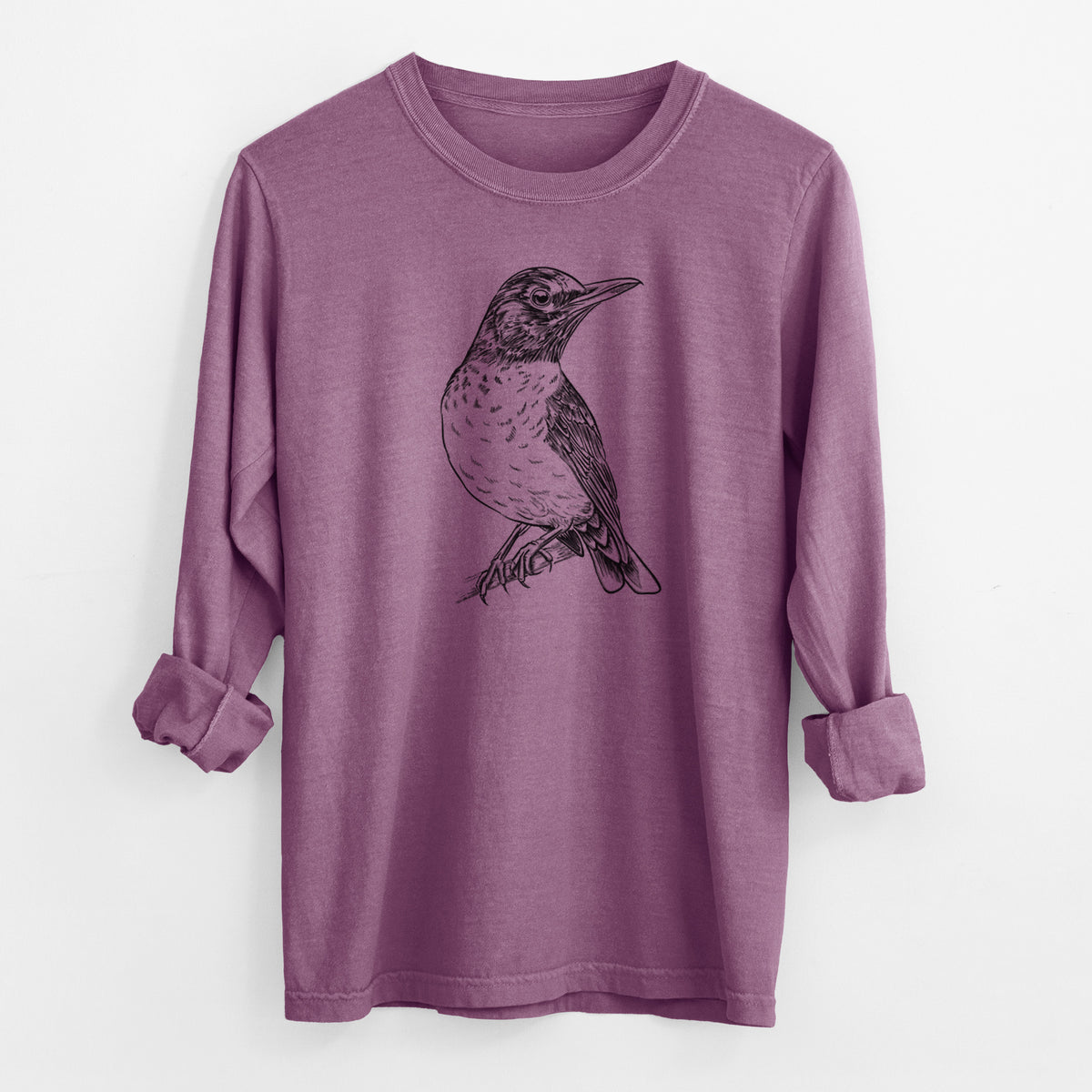 American Robin - Turdus migratorius - Men&#39;s Heavyweight 100% Cotton Long Sleeve