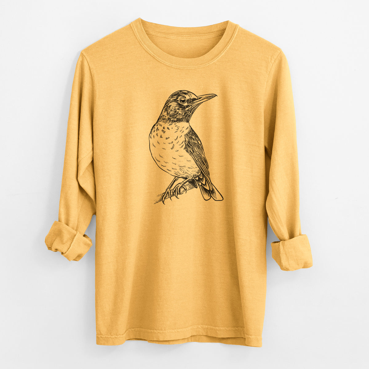 American Robin - Turdus migratorius - Men&#39;s Heavyweight 100% Cotton Long Sleeve