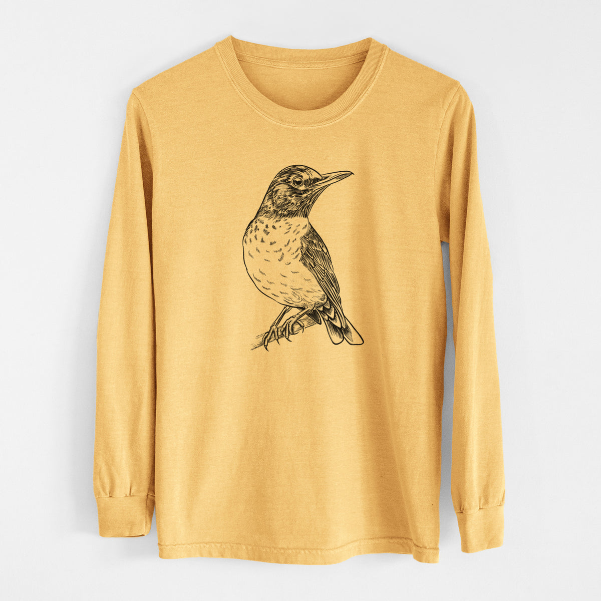 American Robin - Turdus migratorius - Men&#39;s Heavyweight 100% Cotton Long Sleeve