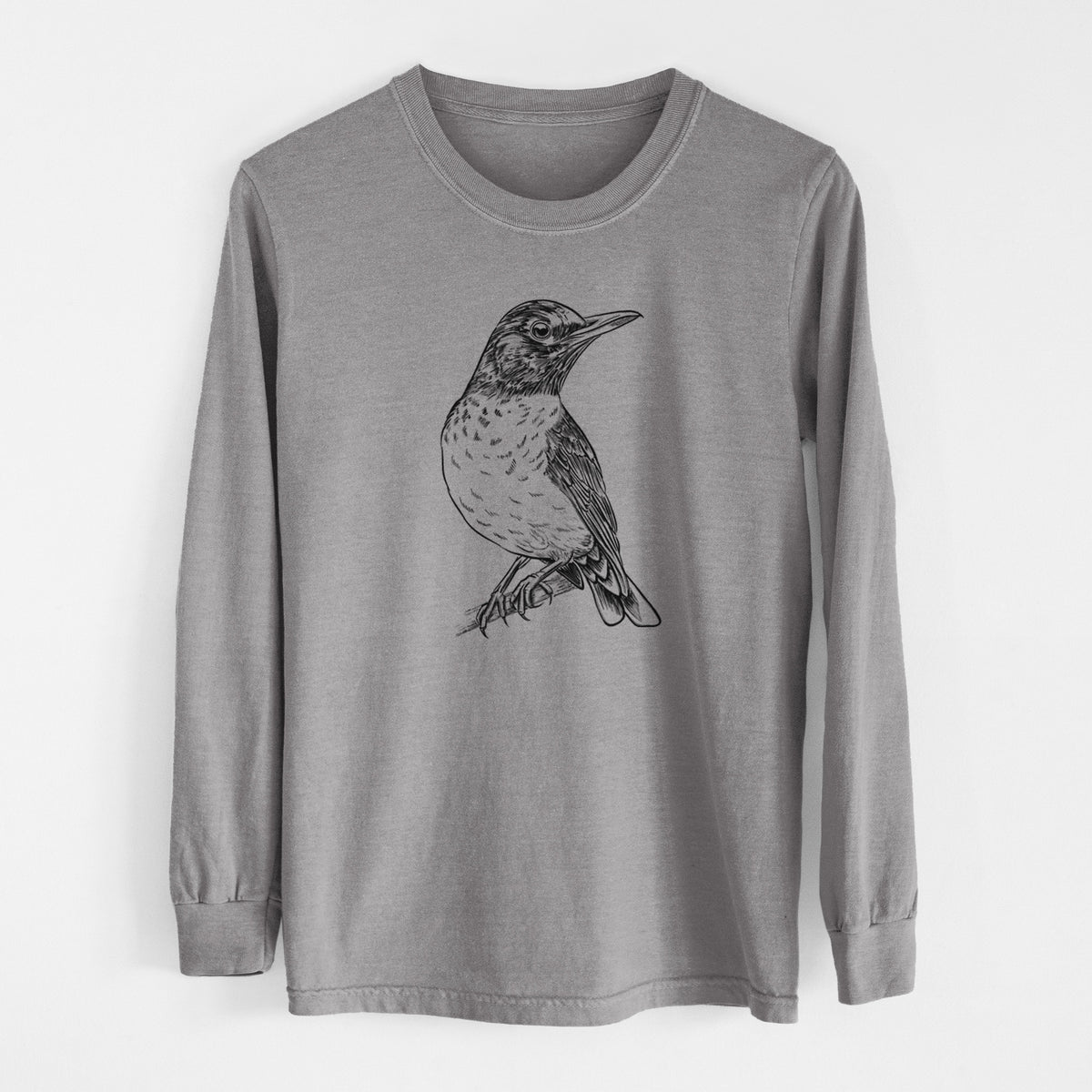 American Robin - Turdus migratorius - Men&#39;s Heavyweight 100% Cotton Long Sleeve