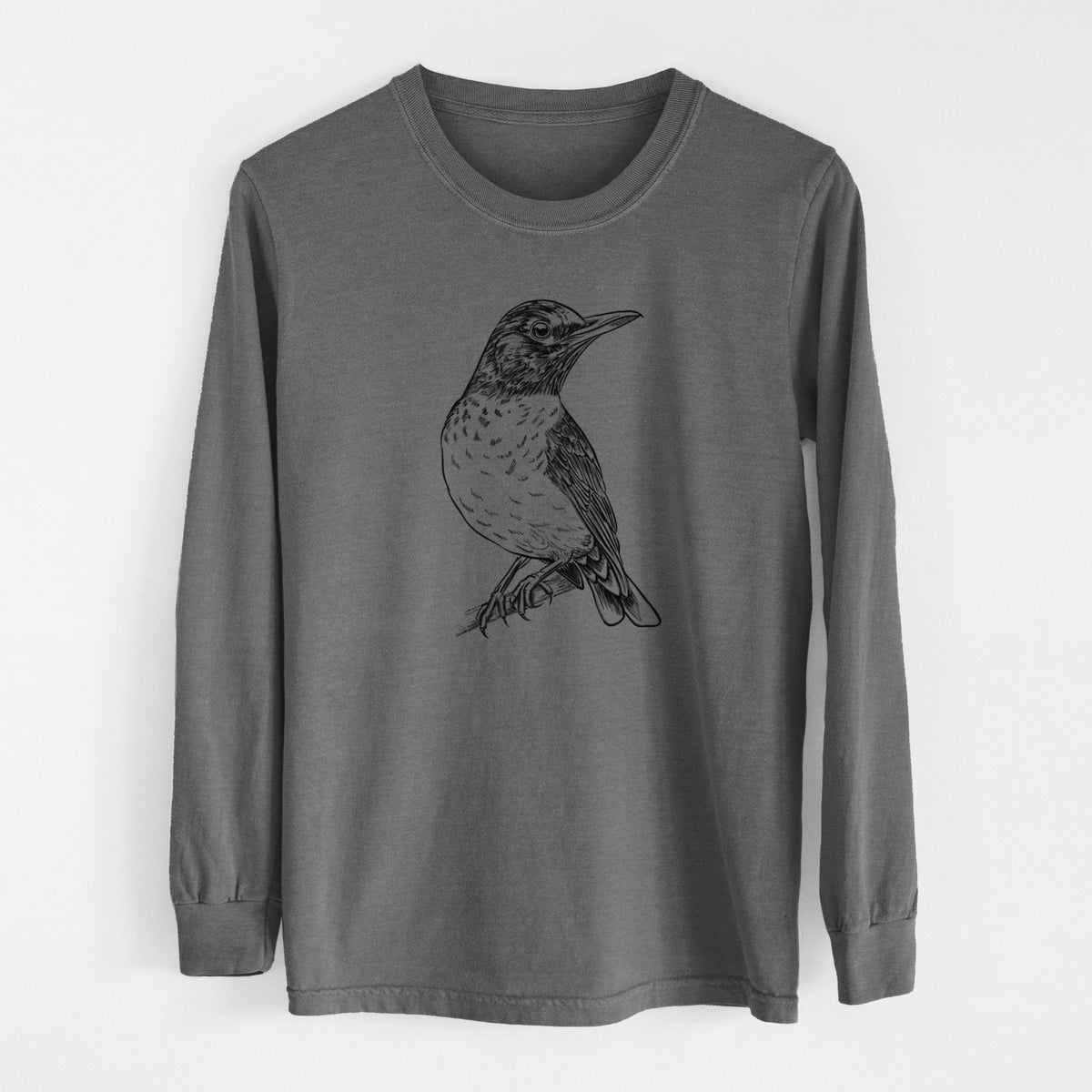 American Robin - Turdus migratorius - Men&#39;s Heavyweight 100% Cotton Long Sleeve