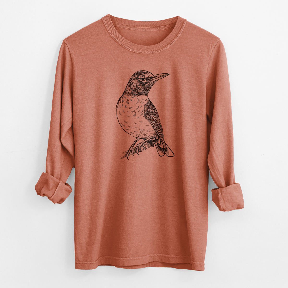 American Robin - Turdus migratorius - Men&#39;s Heavyweight 100% Cotton Long Sleeve