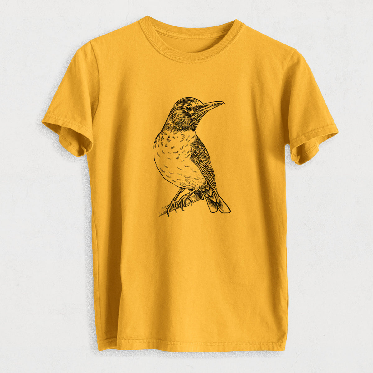 American Robin - Turdus migratorius - Heavyweight Men&#39;s 100% Organic Cotton Tee