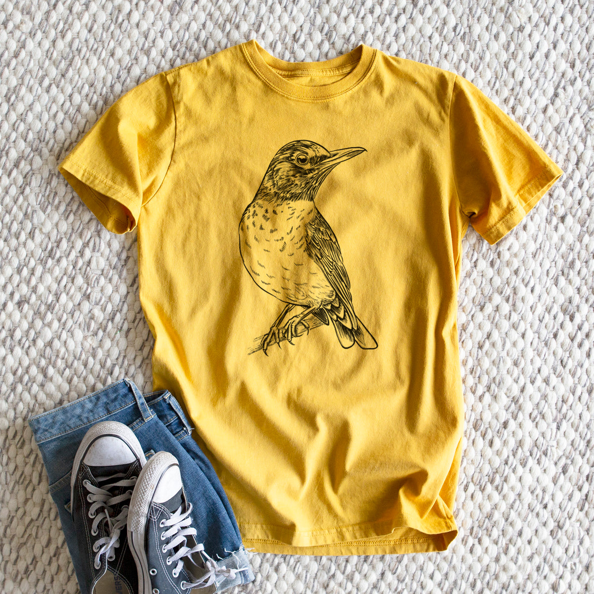 American Robin - Turdus migratorius - Heavyweight Men&#39;s 100% Organic Cotton Tee