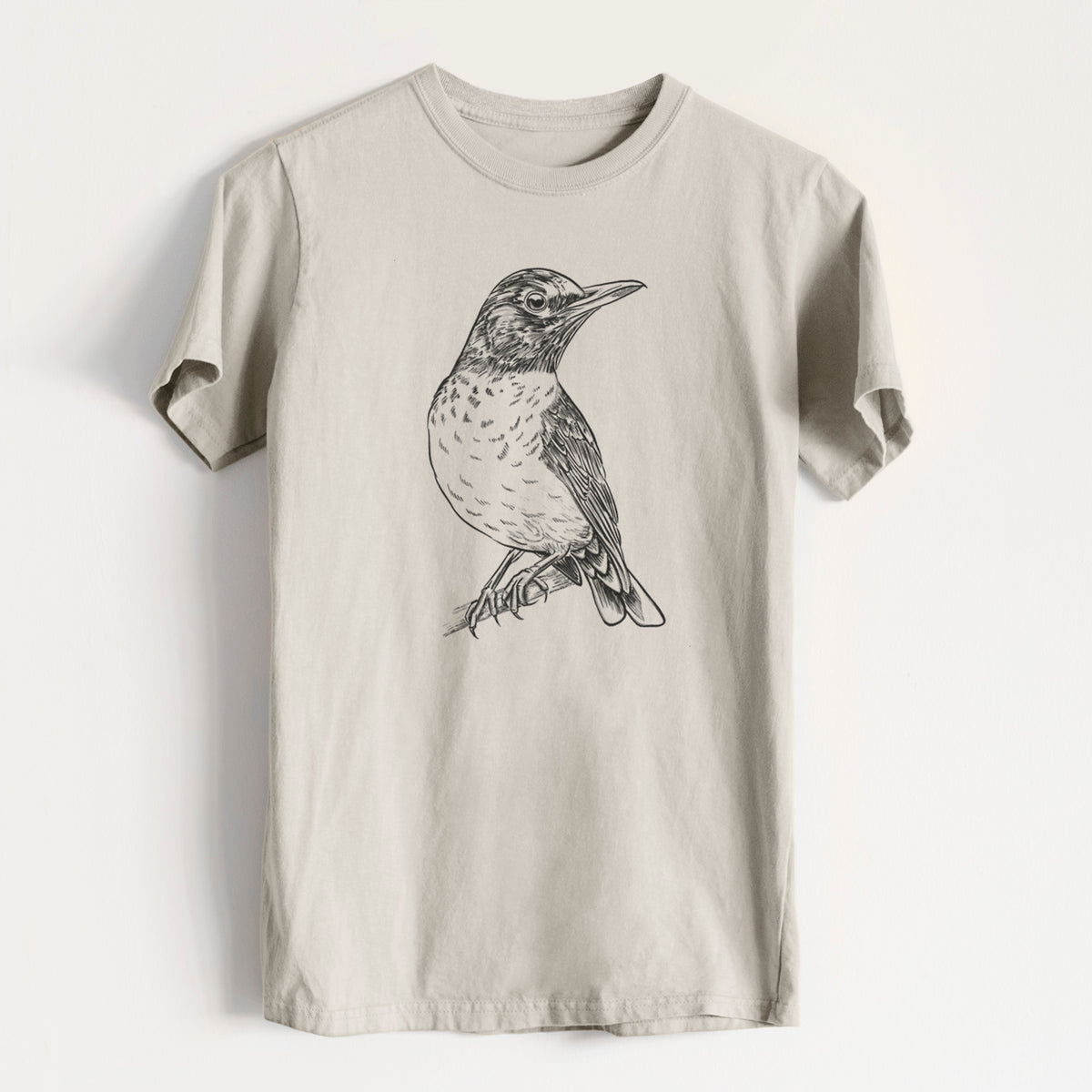 American Robin - Turdus migratorius - Heavyweight Men&#39;s 100% Organic Cotton Tee