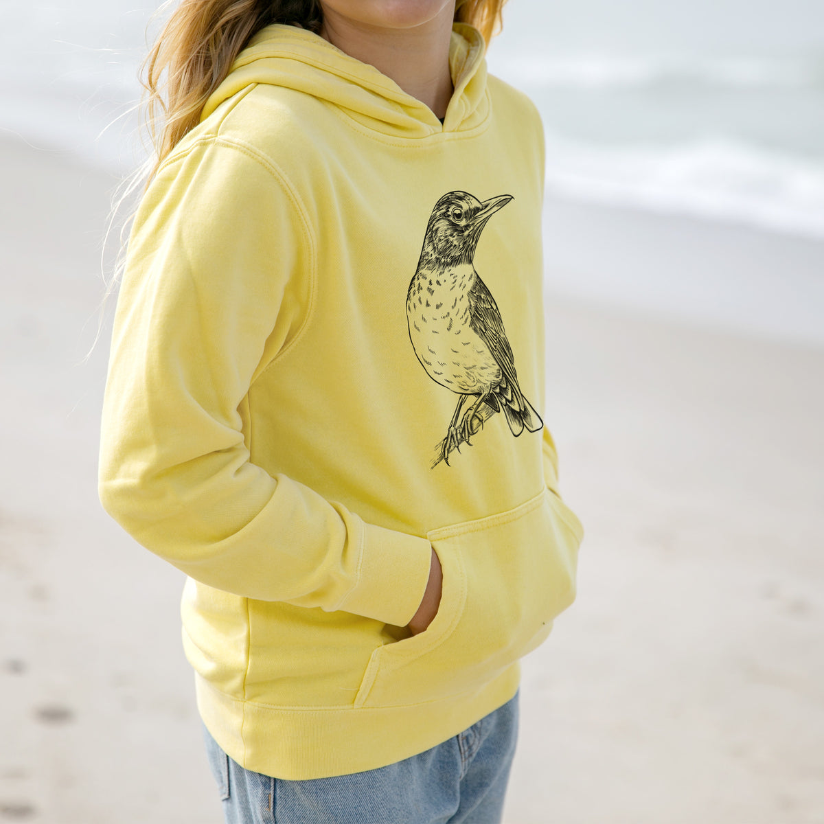 American Robin - Turdus migratorius - Youth Pigment Dyed Hoodie