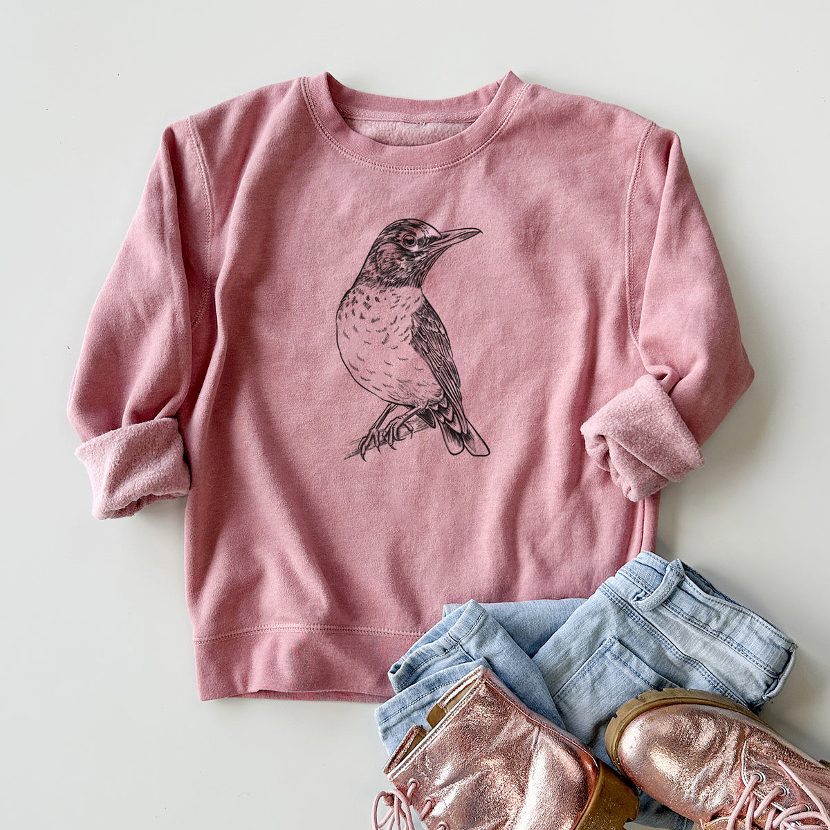 American Robin - Turdus migratorius - Youth Lightweight Crewneck Sweatshirt