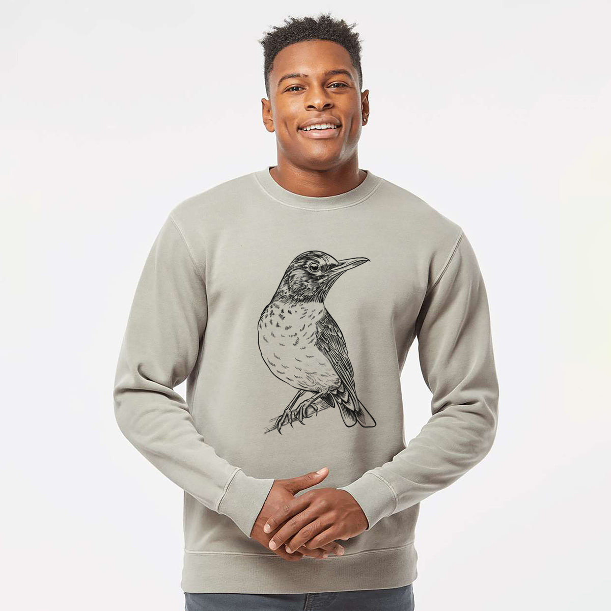 American Robin - Turdus migratorius - Unisex Pigment Dyed Crew Sweatshirt