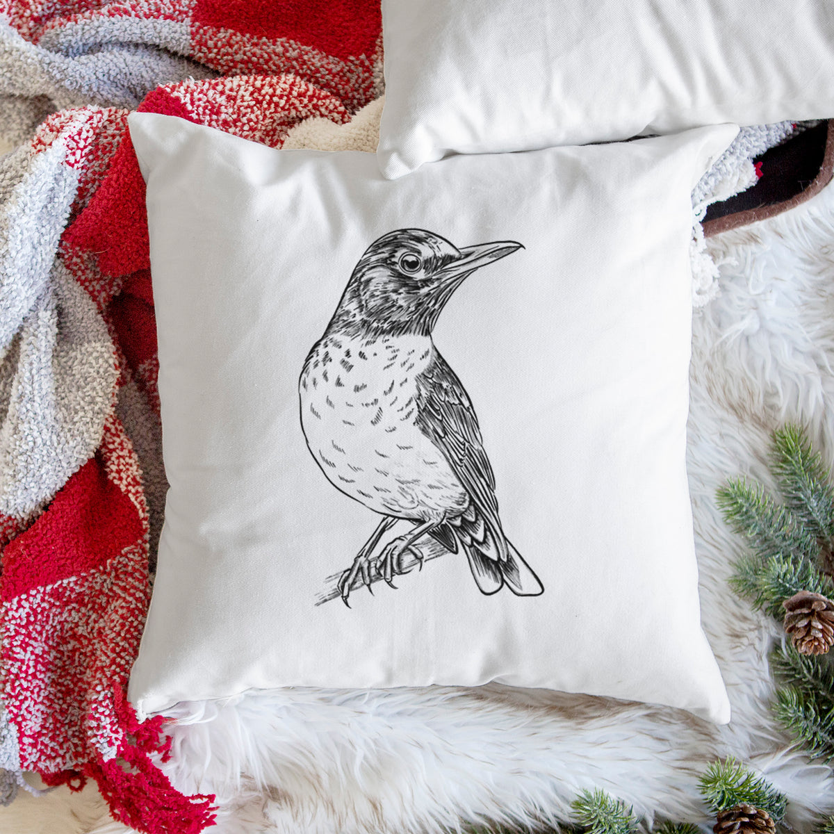 American Robin - Turdus migratorius - Throw Pillow Cover