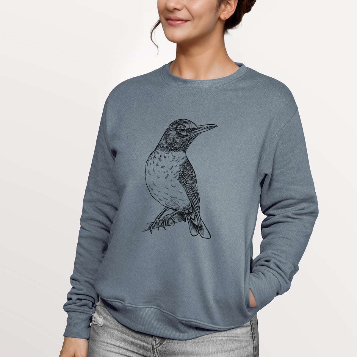 American Robin - Turdus migratorius  - Unisex Reclaimed Crewneck Sweatshirt