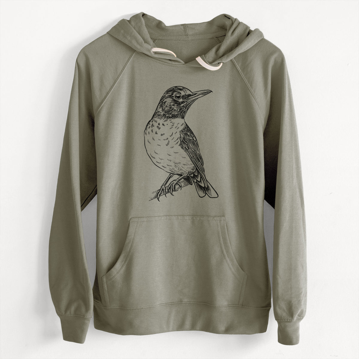 American Robin - Turdus migratorius  - Unisex Slim Fit Loopback Terry Hoodie