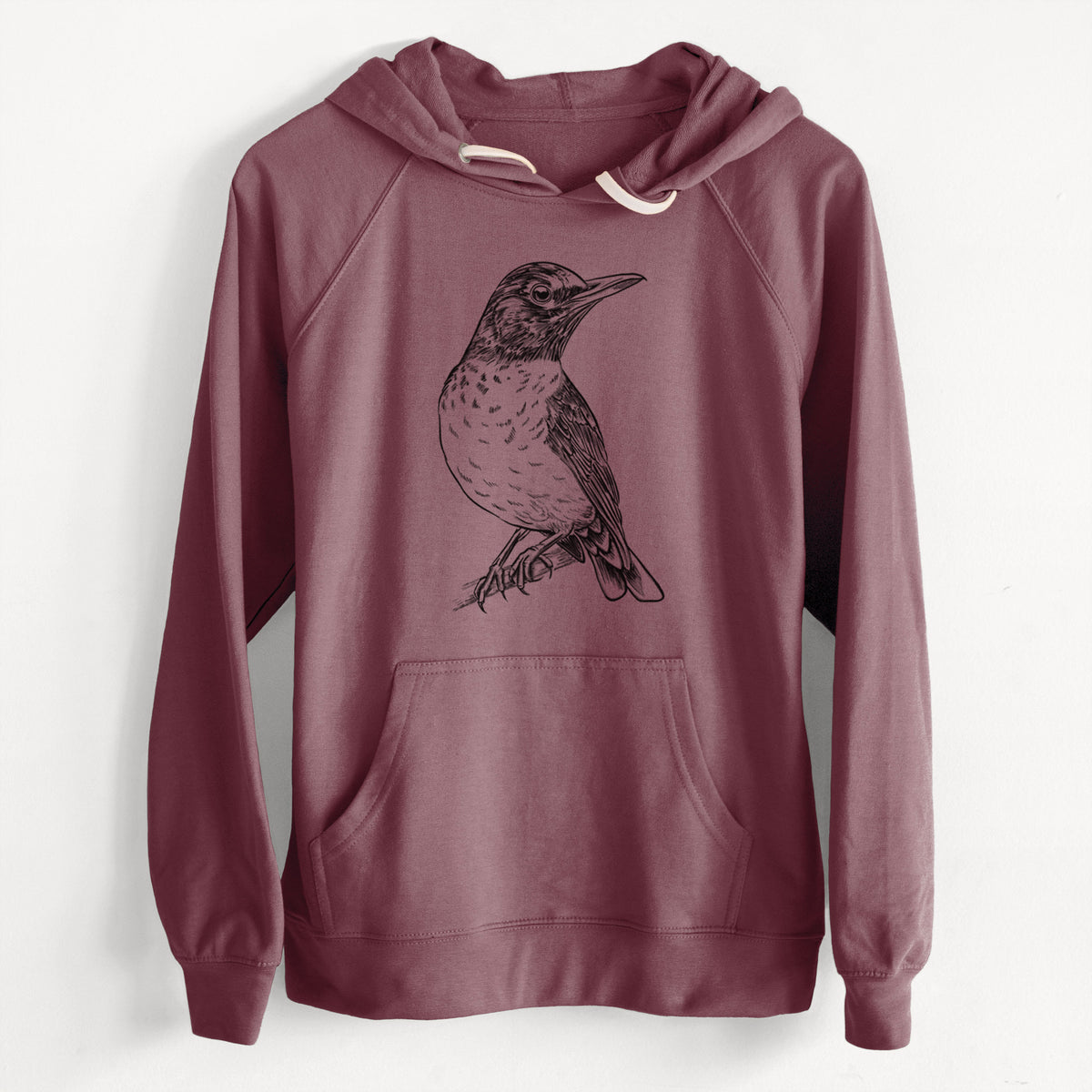 American Robin - Turdus migratorius  - Unisex Slim Fit Loopback Terry Hoodie