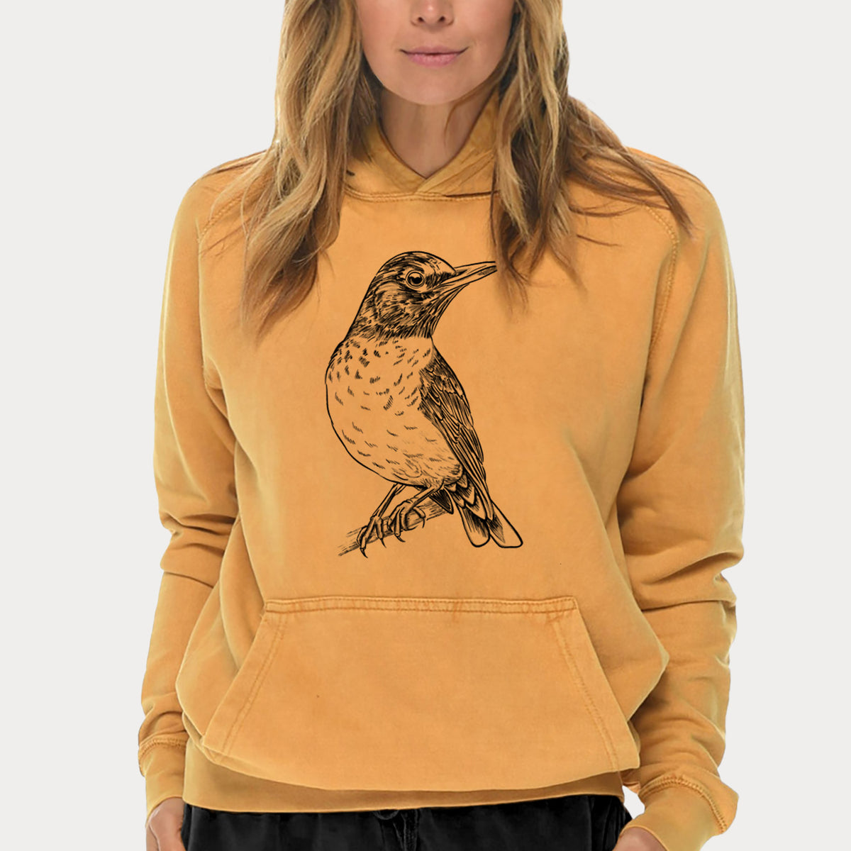 American Robin - Turdus migratorius  - Mid-Weight Unisex Vintage 100% Cotton Hoodie