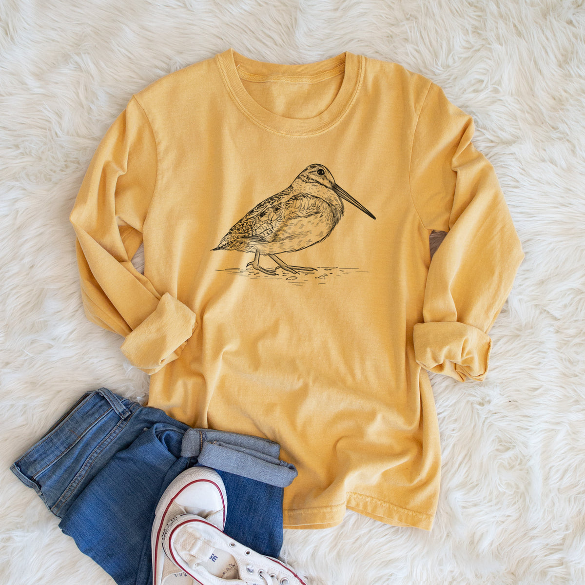 American Woodcock - Scolopax minor - Men&#39;s Heavyweight 100% Cotton Long Sleeve