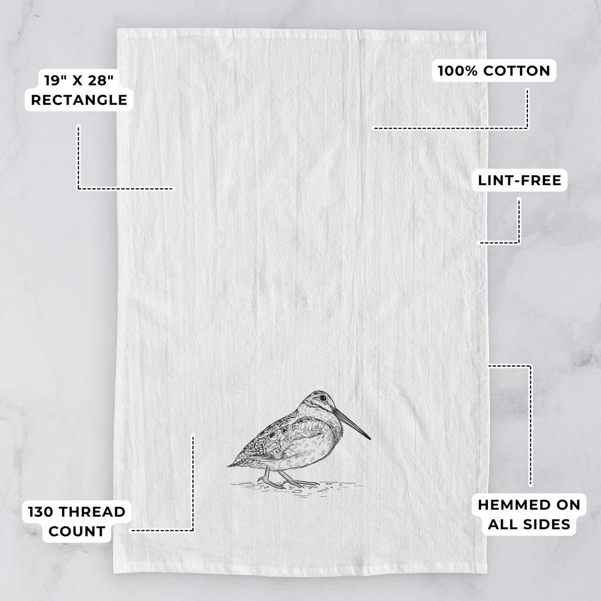 American Woodcock - Scolopax minor Tea Towel