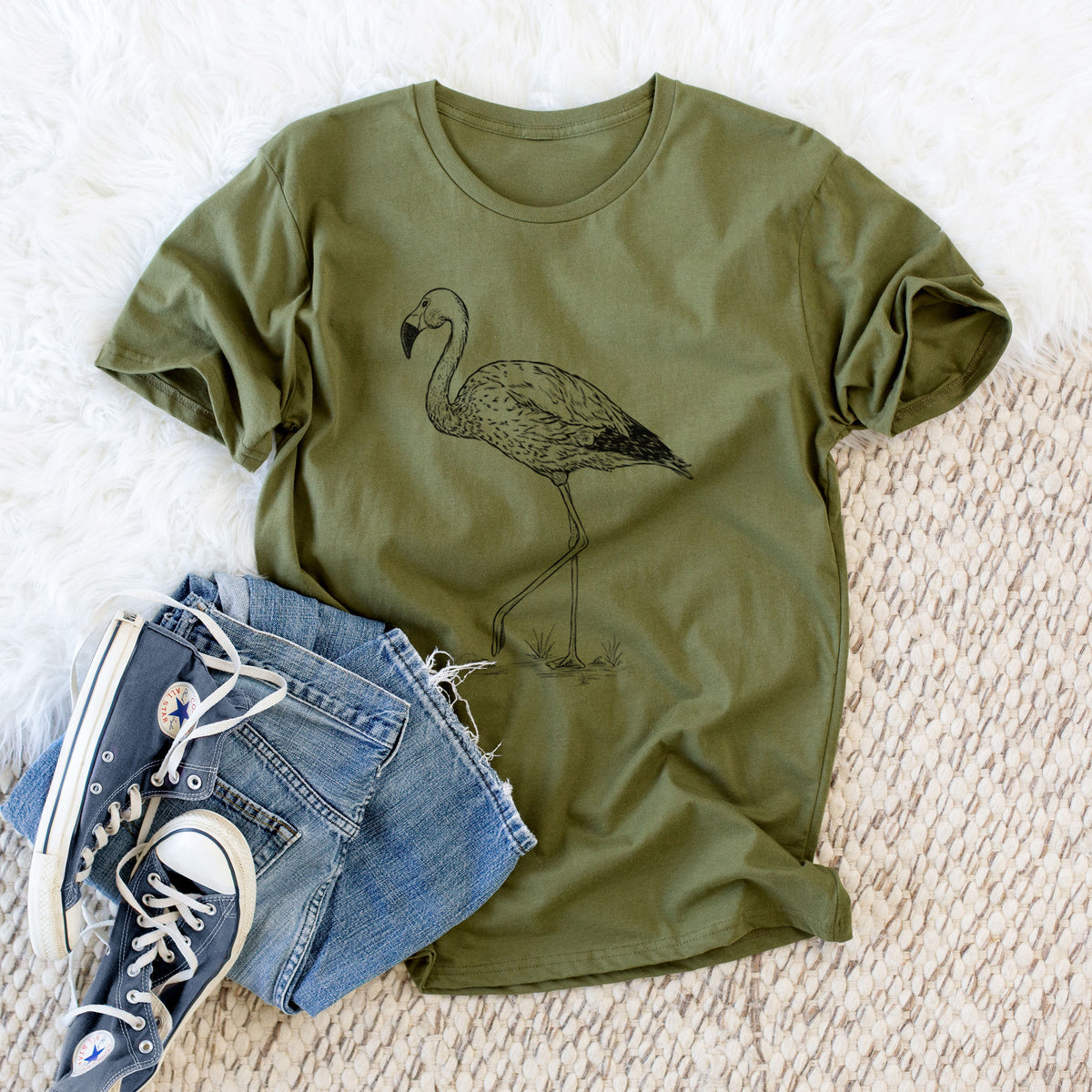 CLOSEOUT - Andean Flamingo - Phoenicoparrus andinus - Unisex Crewneck - Made in USA - 100% Organic Cotton