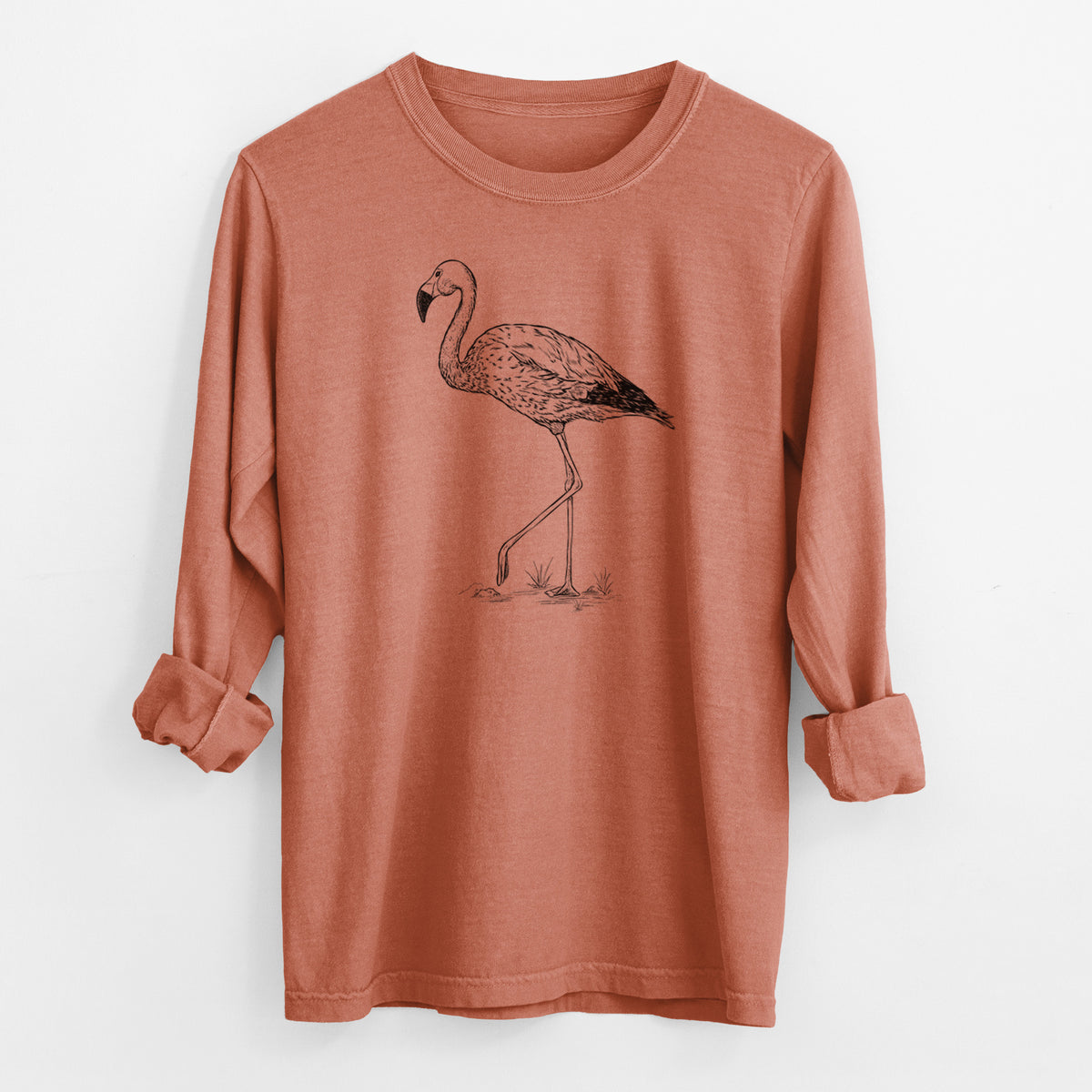 Andean Flamingo - Phoenicoparrus andinus - Men&#39;s Heavyweight 100% Cotton Long Sleeve