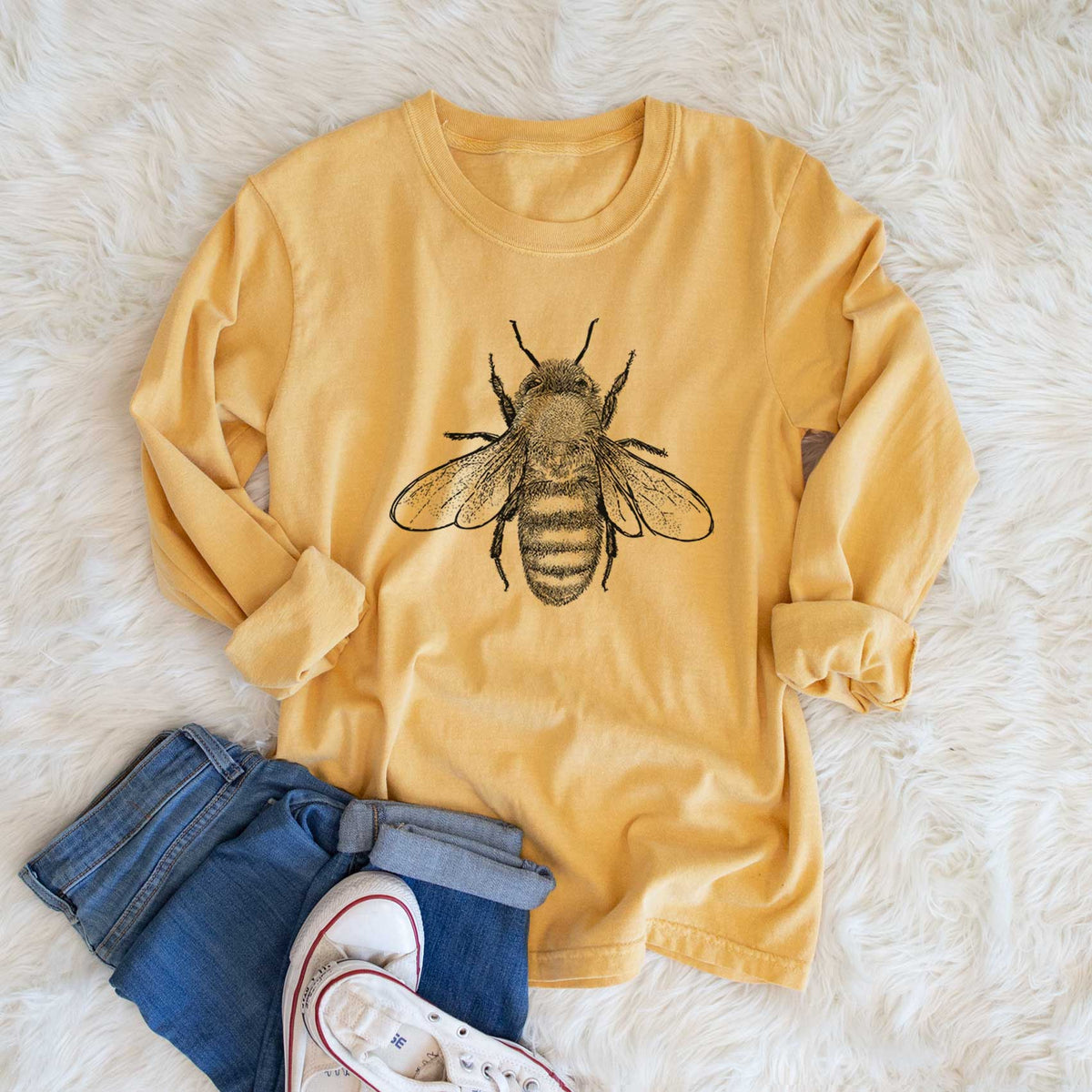 Apis Mellifera - Honey Bee - Men&#39;s Heavyweight 100% Cotton Long Sleeve