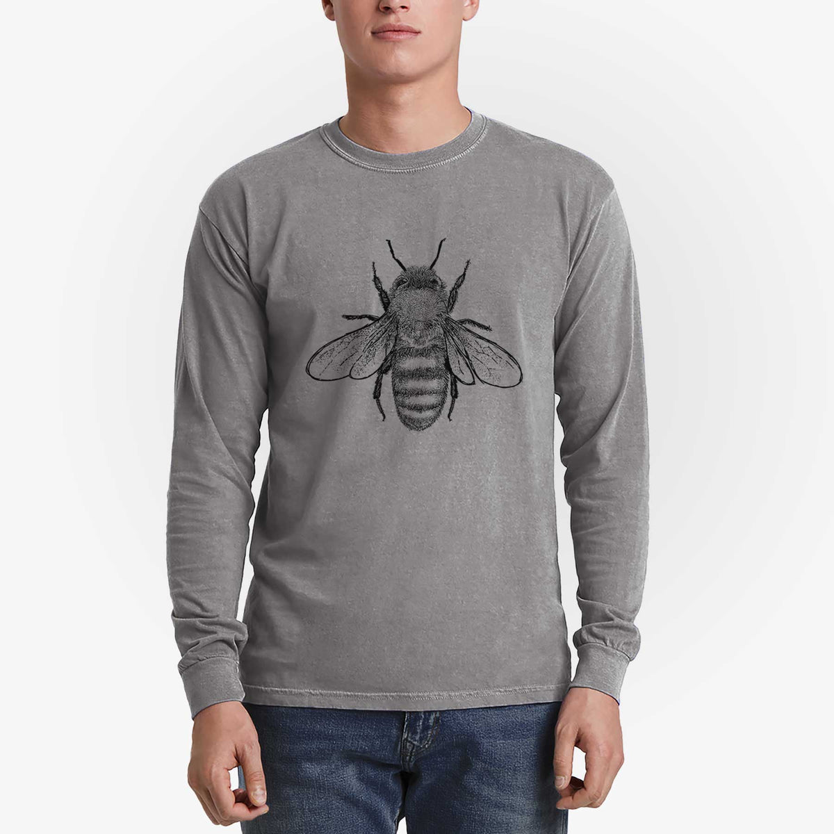 Apis Mellifera - Honey Bee - Men&#39;s Heavyweight 100% Cotton Long Sleeve