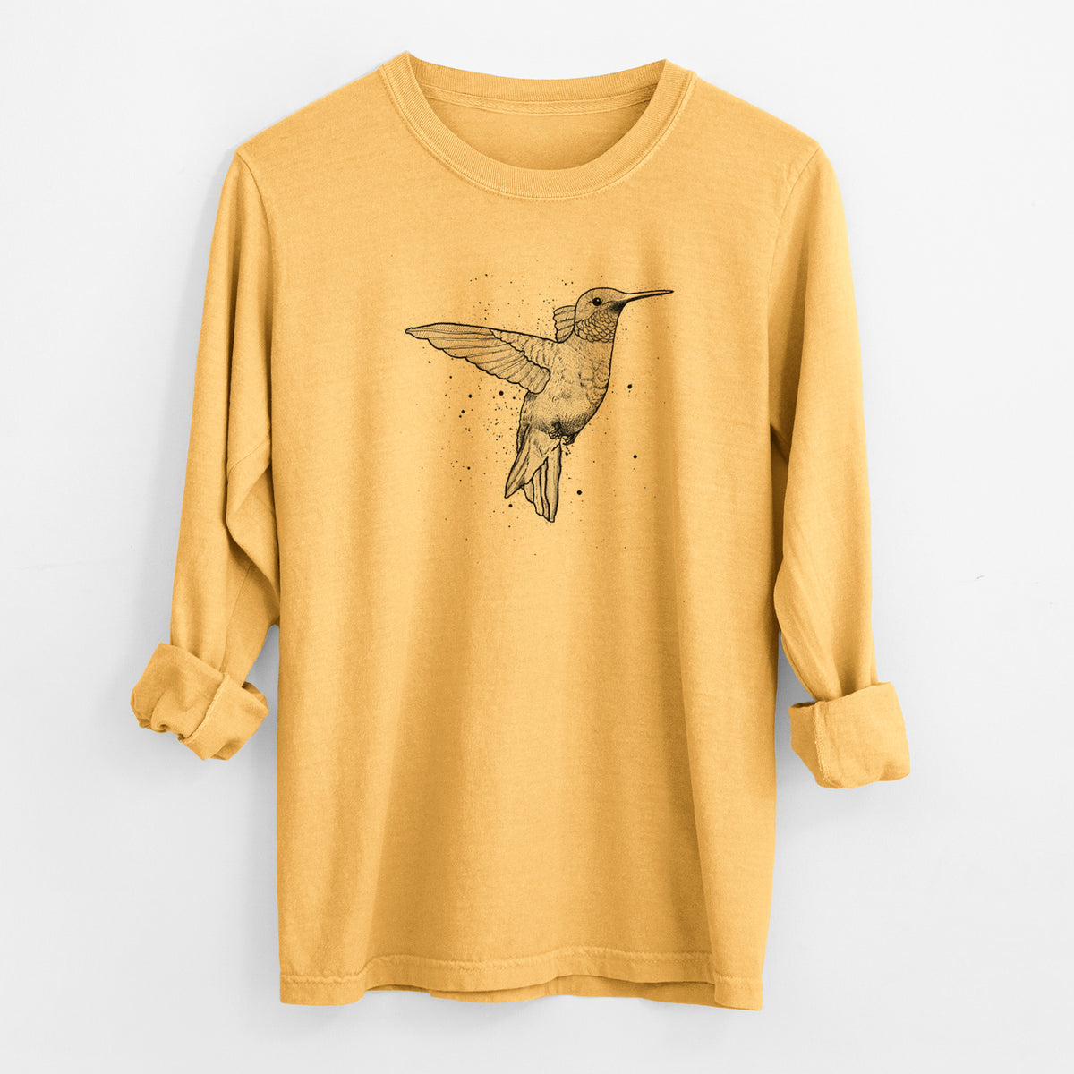 Archilochus Colubris - Ruby-throated Hummingbird - Men&#39;s Heavyweight 100% Cotton Long Sleeve