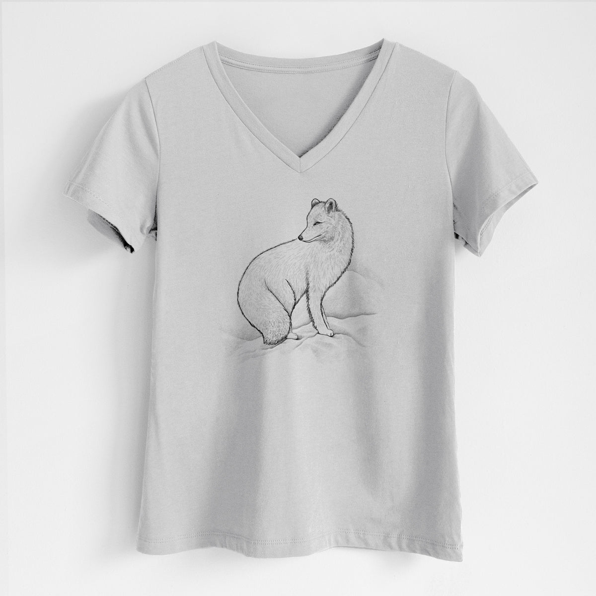 Arctic Fox - Vulpes lagopus - Women&#39;s Lightweight Relaxed Fit 100% Cotton V-neck