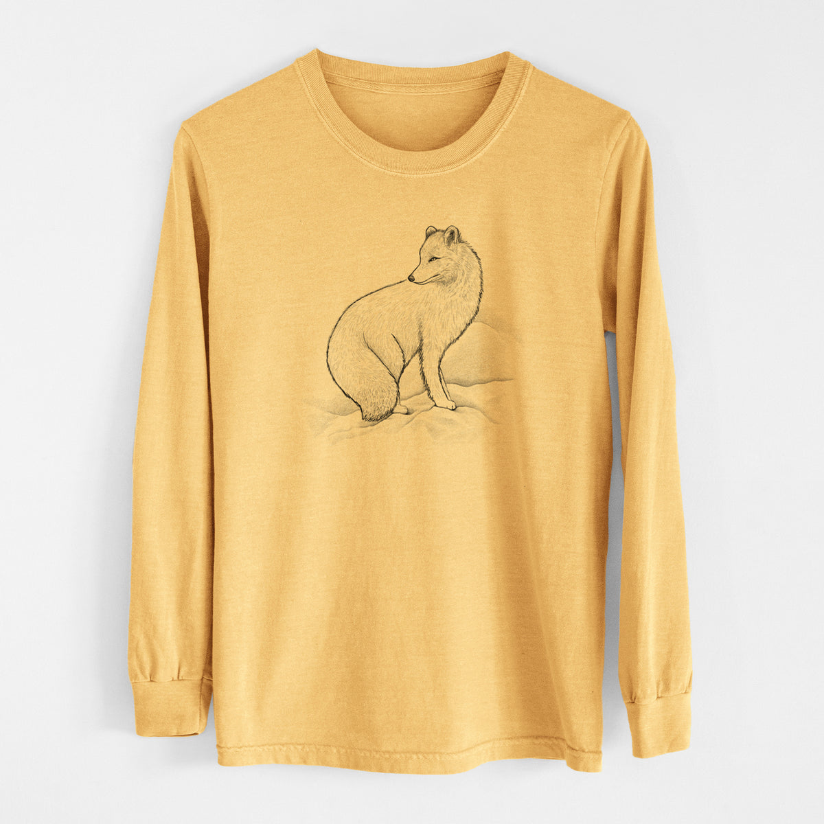 Arctic Fox - Vulpes lagopus - Men&#39;s Heavyweight 100% Cotton Long Sleeve