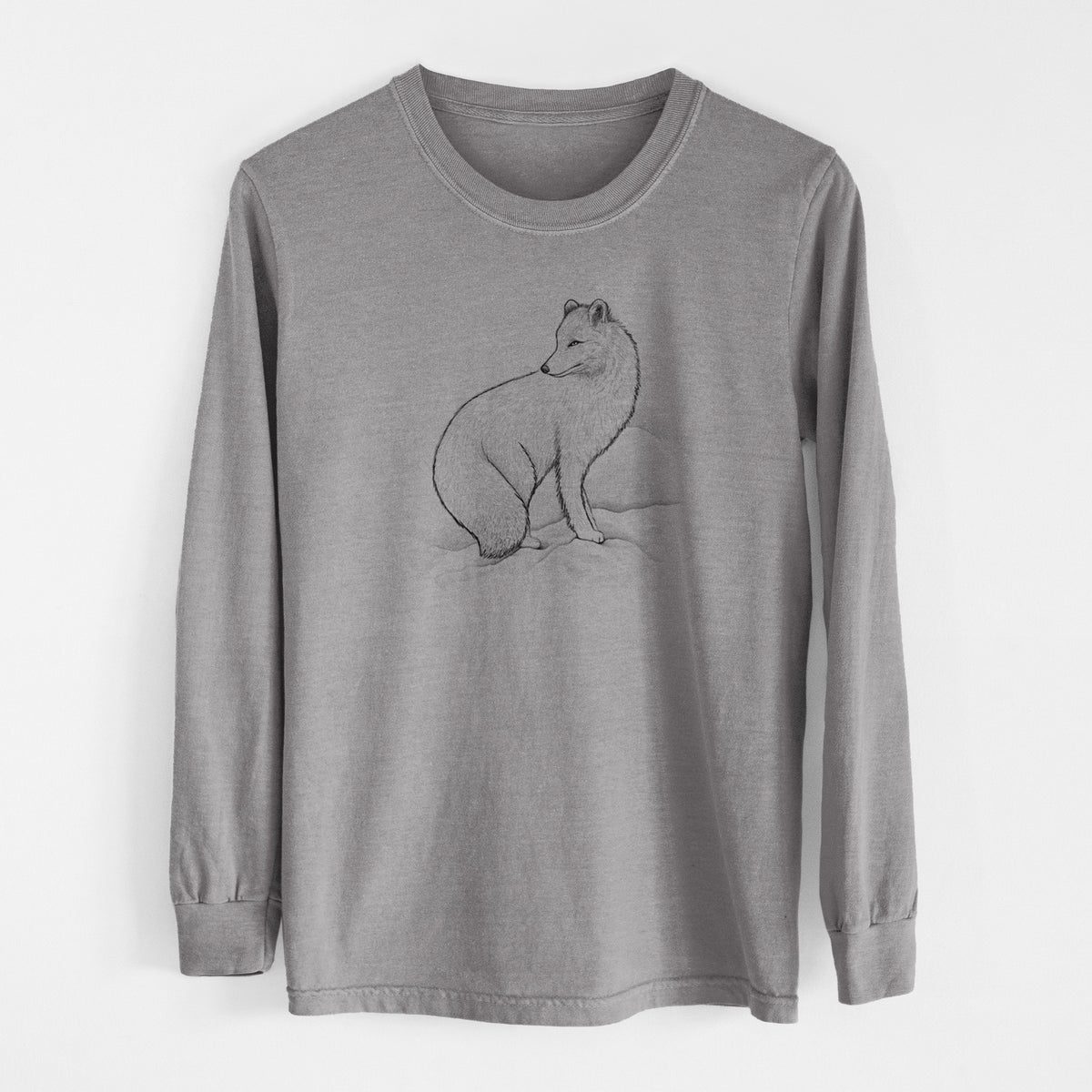 Arctic Fox - Vulpes lagopus - Men&#39;s Heavyweight 100% Cotton Long Sleeve