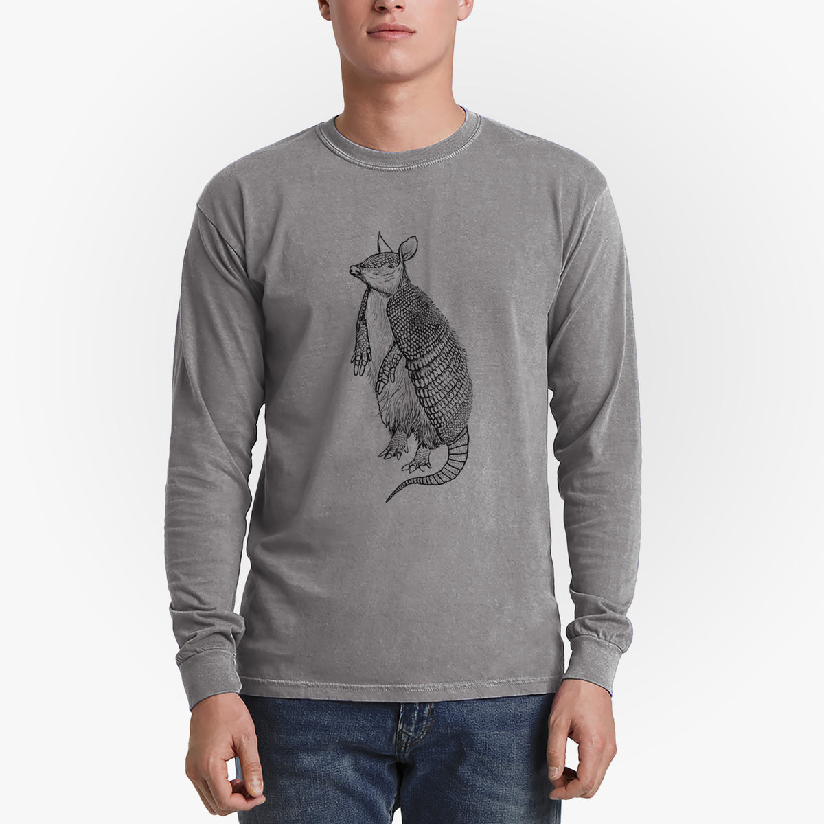 Nine-Banded Armadillo - Dasypus novemcinctus - Men&#39;s Heavyweight 100% Cotton Long Sleeve