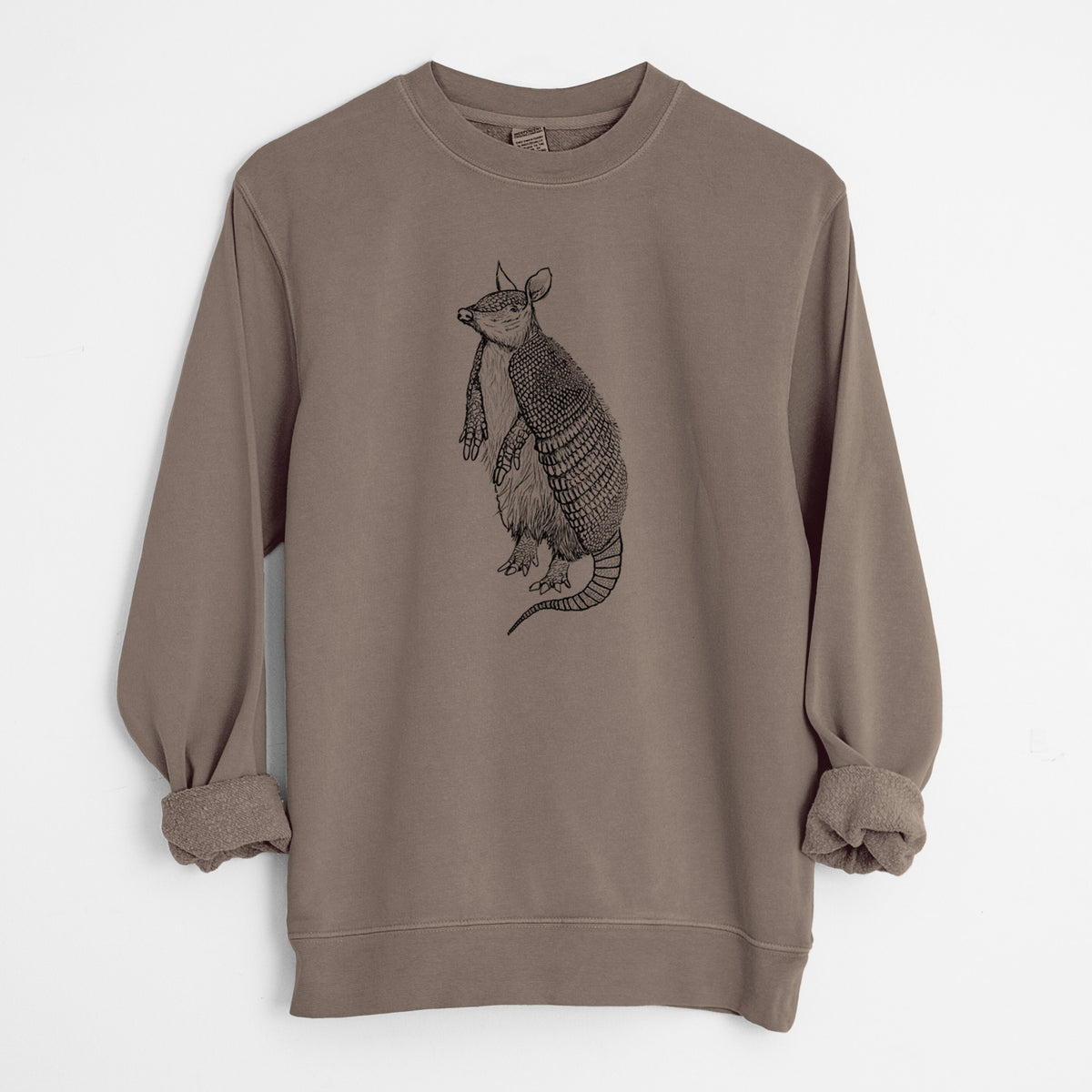 Nine-Banded Armadillo - Dasypus novemcinctus - Unisex Pigment Dyed Crew Sweatshirt in Espresso Brown Color