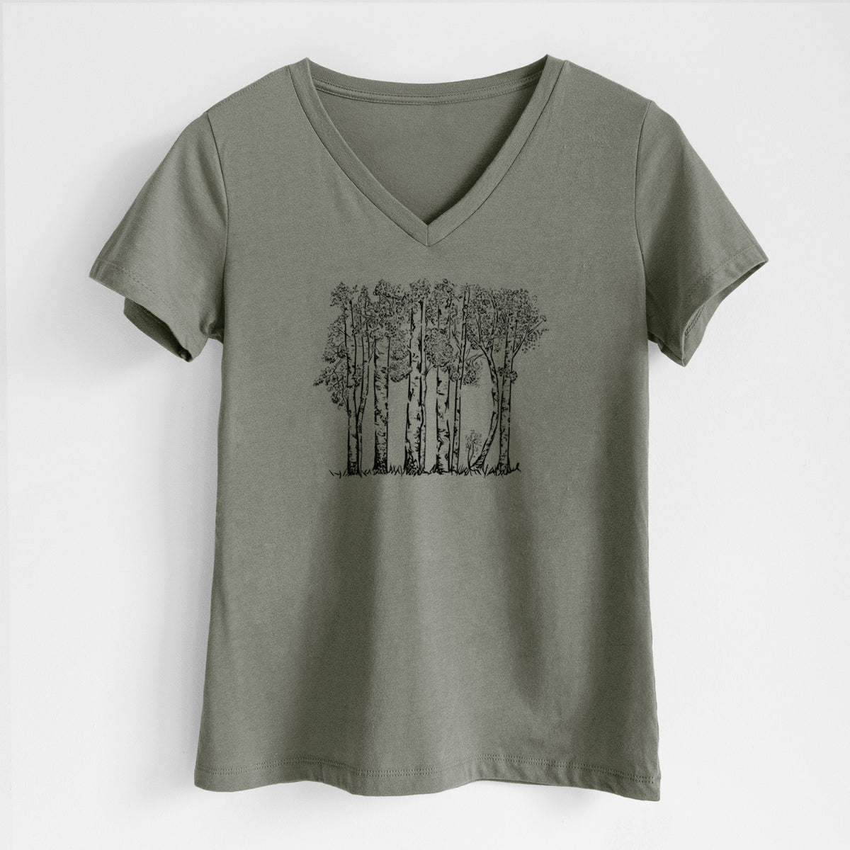 Quaking Aspens - Populus tremuloides - Women&#39;s Lightweight Relaxed Fit 100% Cotton V-neck