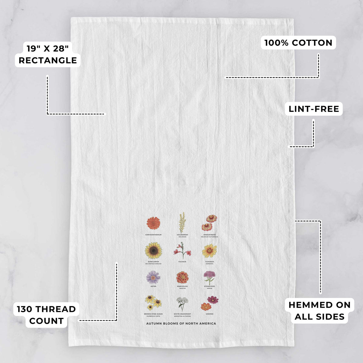 Autumn Blooms of North America Tea Towel