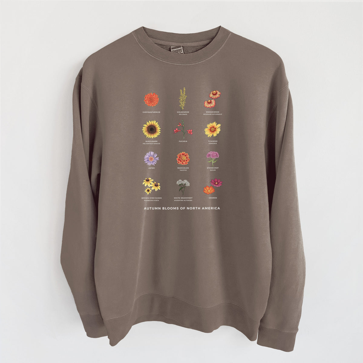 Autumn Blooms of North America - Unisex Pigment Dyed Crew Sweatshirt in Espresso color