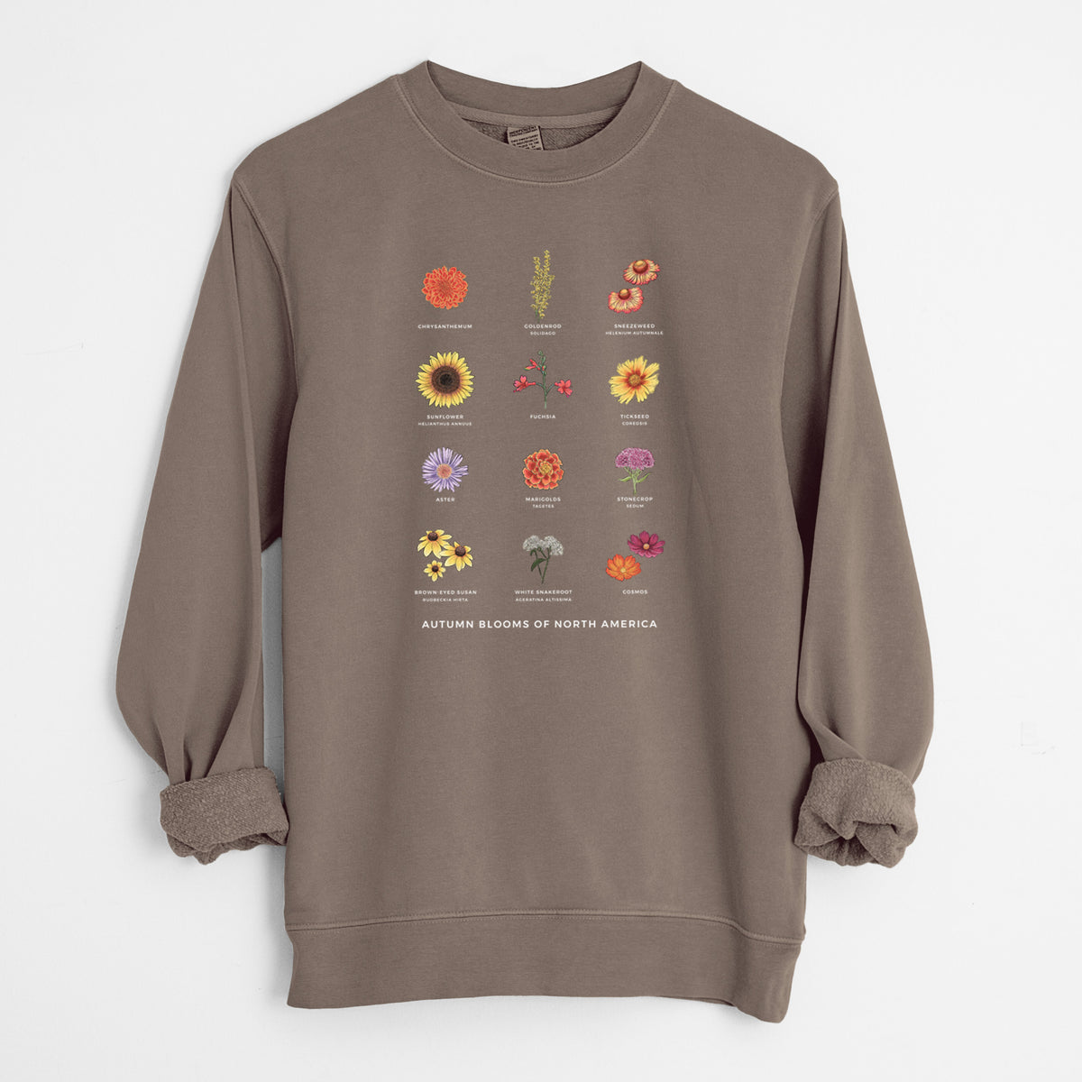 Autumn Blooms of North America - Unisex Pigment Dyed Crew Sweatshirt in Espresso color
