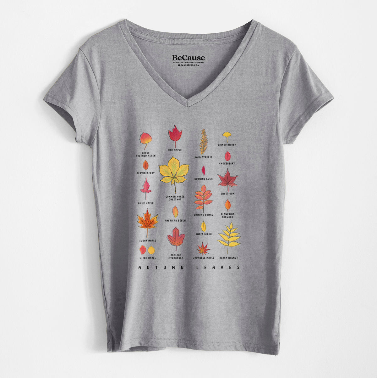 Vibrant Autumn Leaves Chart - Women&#39;s 100% Recycled V-neck