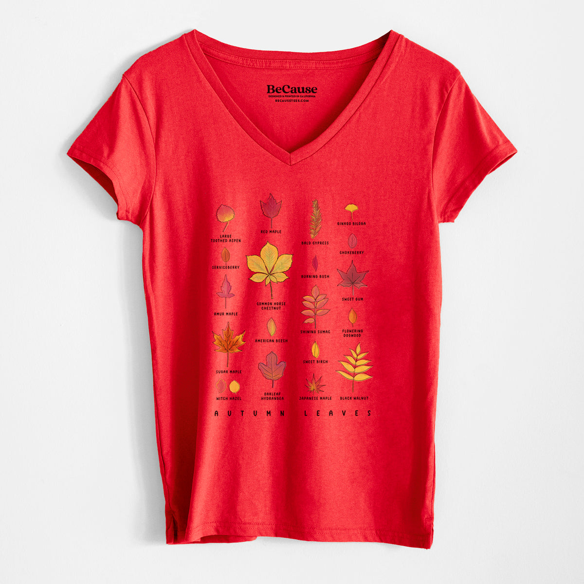 Vibrant Autumn Leaves Chart - Women&#39;s 100% Recycled V-neck