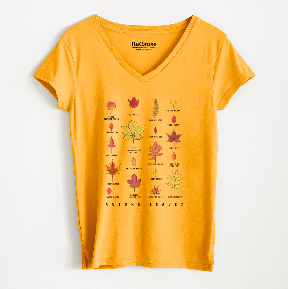 Vibrant Autumn Leaves Chart - Women&#39;s 100% Recycled V-neck