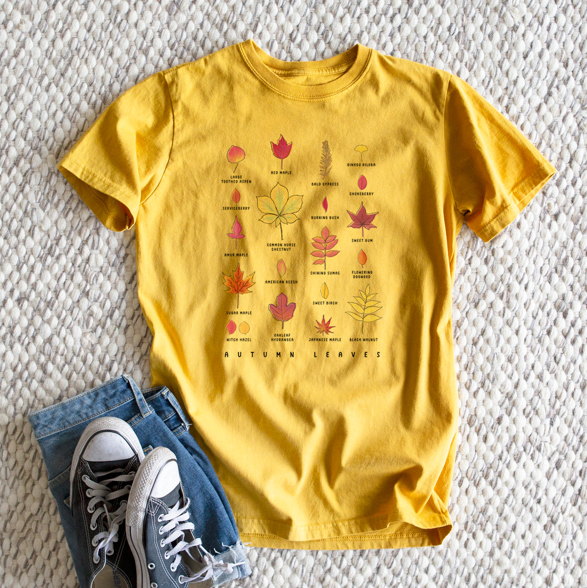 Vibrant Autumn Leaves Chart - Heavyweight Men&#39;s 100% Organic Cotton Tee