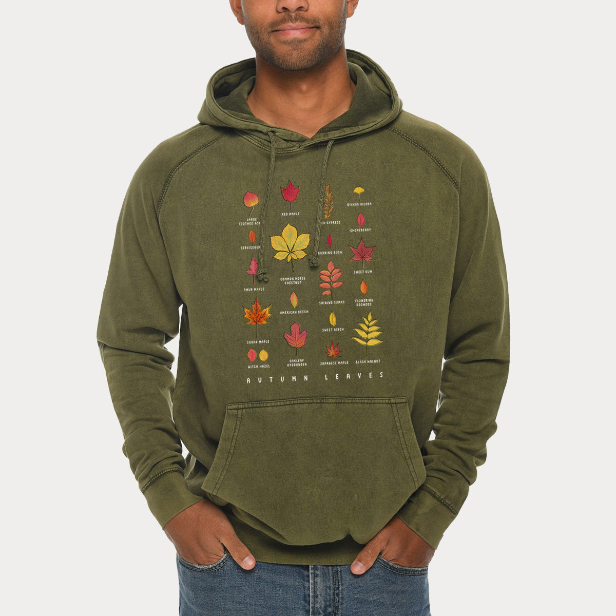 Vibrant Autumn Leaves Chart  - Mid-Weight Unisex Vintage 100% Cotton Hoodie