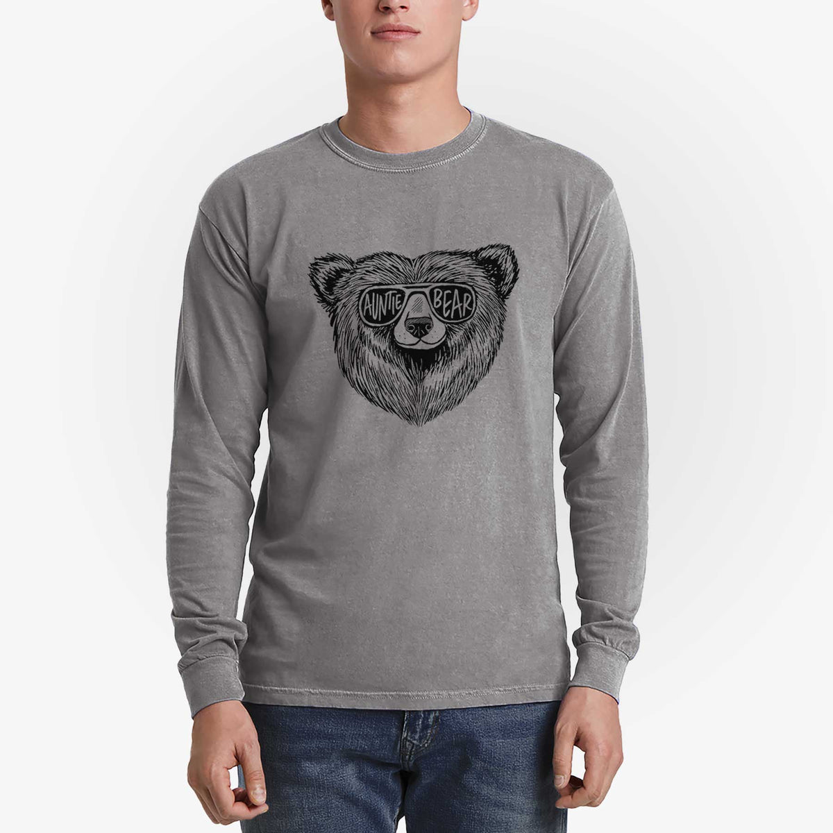 Auntie Bear - Men&#39;s Heavyweight 100% Cotton Long Sleeve