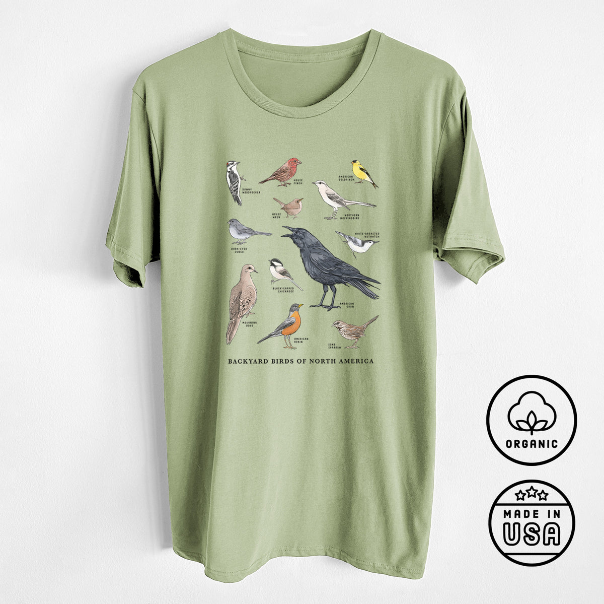 Common Backyard Birds of North America - Unisex Crewneck - Made in USA - 100% Organic Cotton