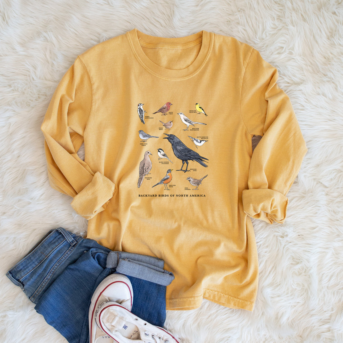 Common Backyard Birds of North America - Unisex Comfort Colors 100% Cotton Long Sleeve