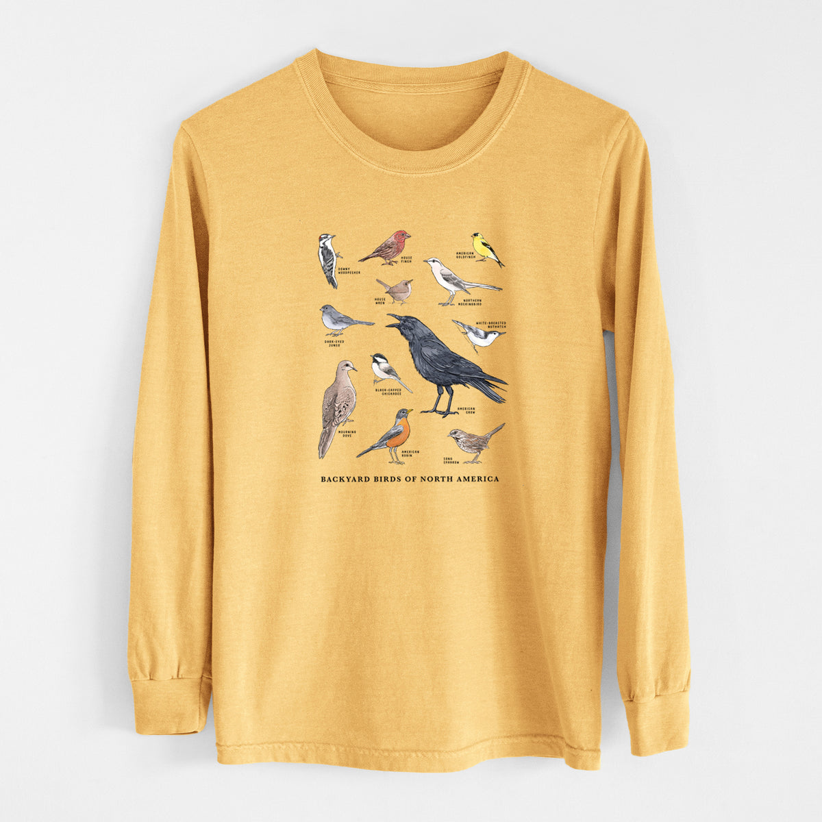 Common Backyard Birds of North America - Unisex Comfort Colors 100% Cotton Long Sleeve