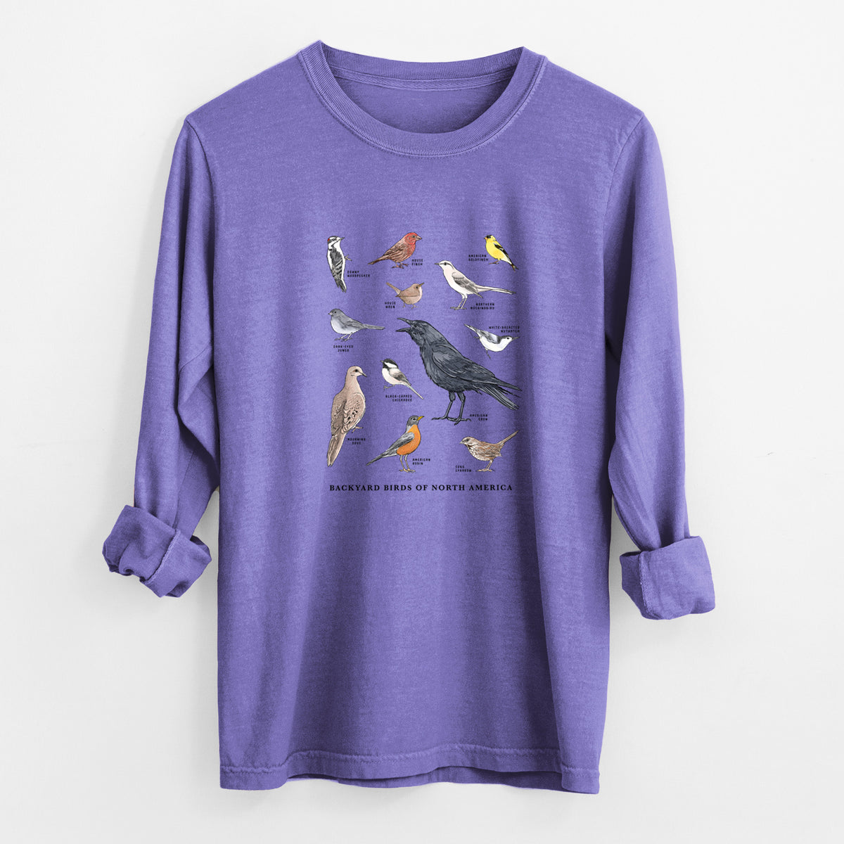 Common Backyard Birds of North America - Unisex Comfort Colors 100% Cotton Long Sleeve