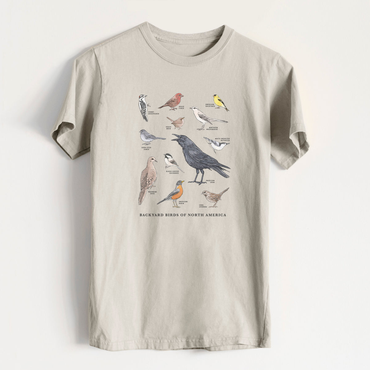 Common Backyard Birds of North America - Heavyweight Men&#39;s 100% Organic Cotton Tee