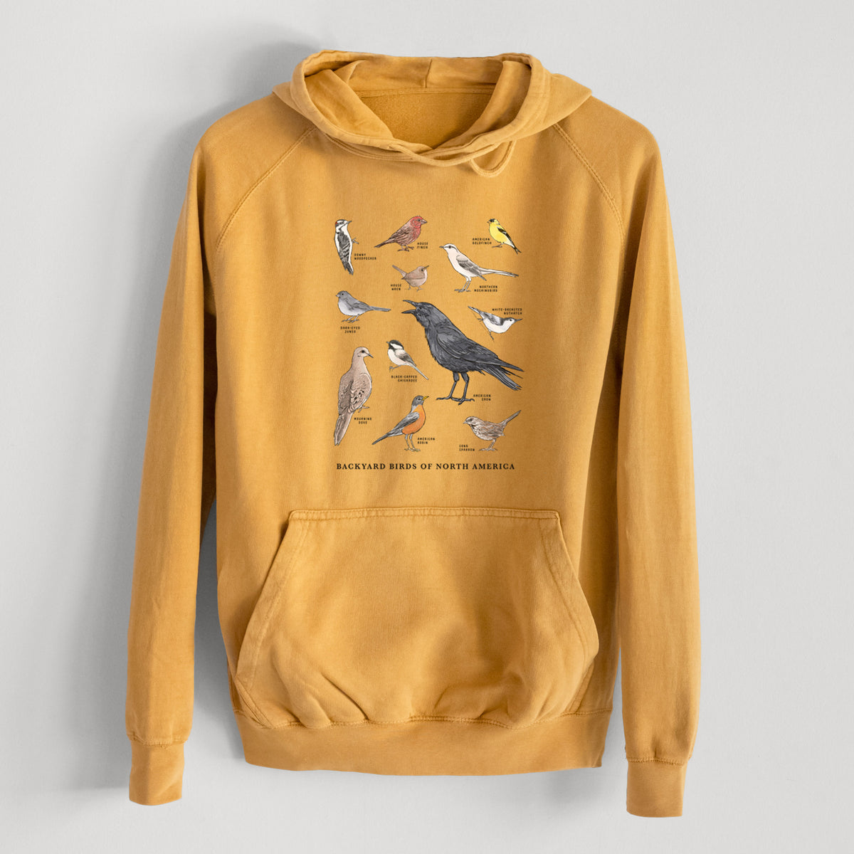 Common Backyard Birds of North America  - Mid-Weight Unisex Vintage 100% Cotton Hoodie