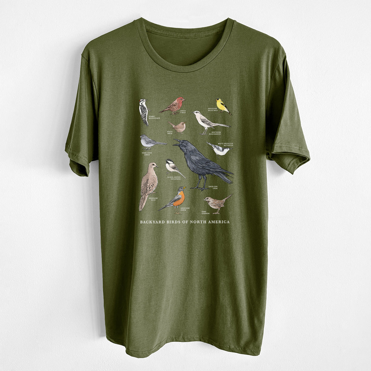 Common Backyard Birds of North America - Unisex Crewneck - Made in USA - 100% Organic Cotton