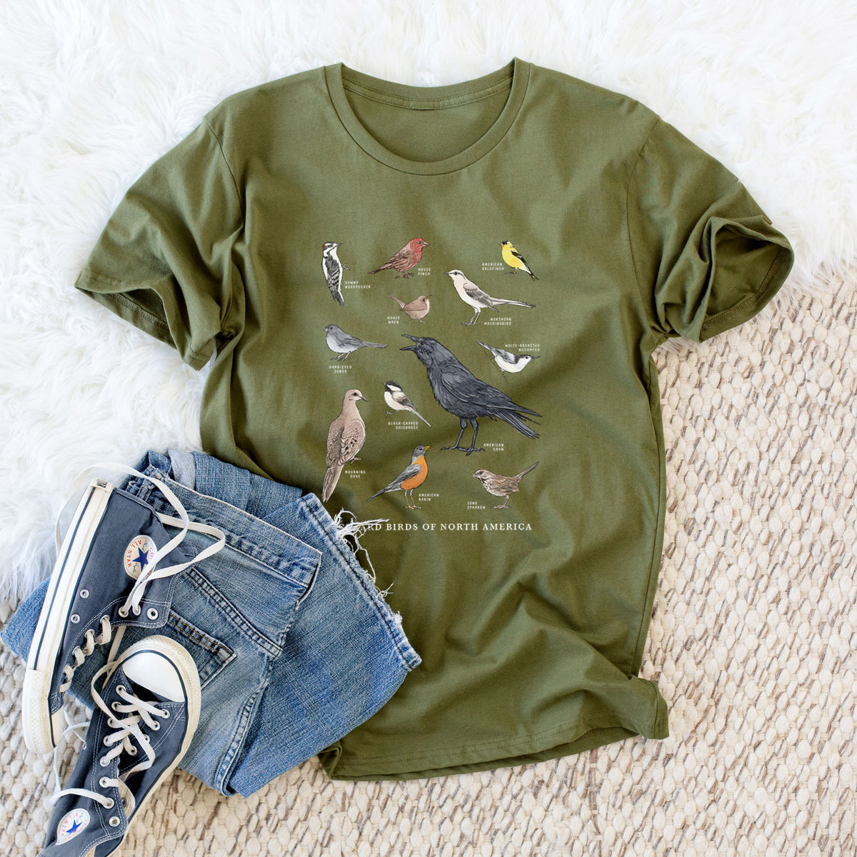 Common Backyard Birds of North America - Unisex Crewneck - Made in USA - 100% Organic Cotton