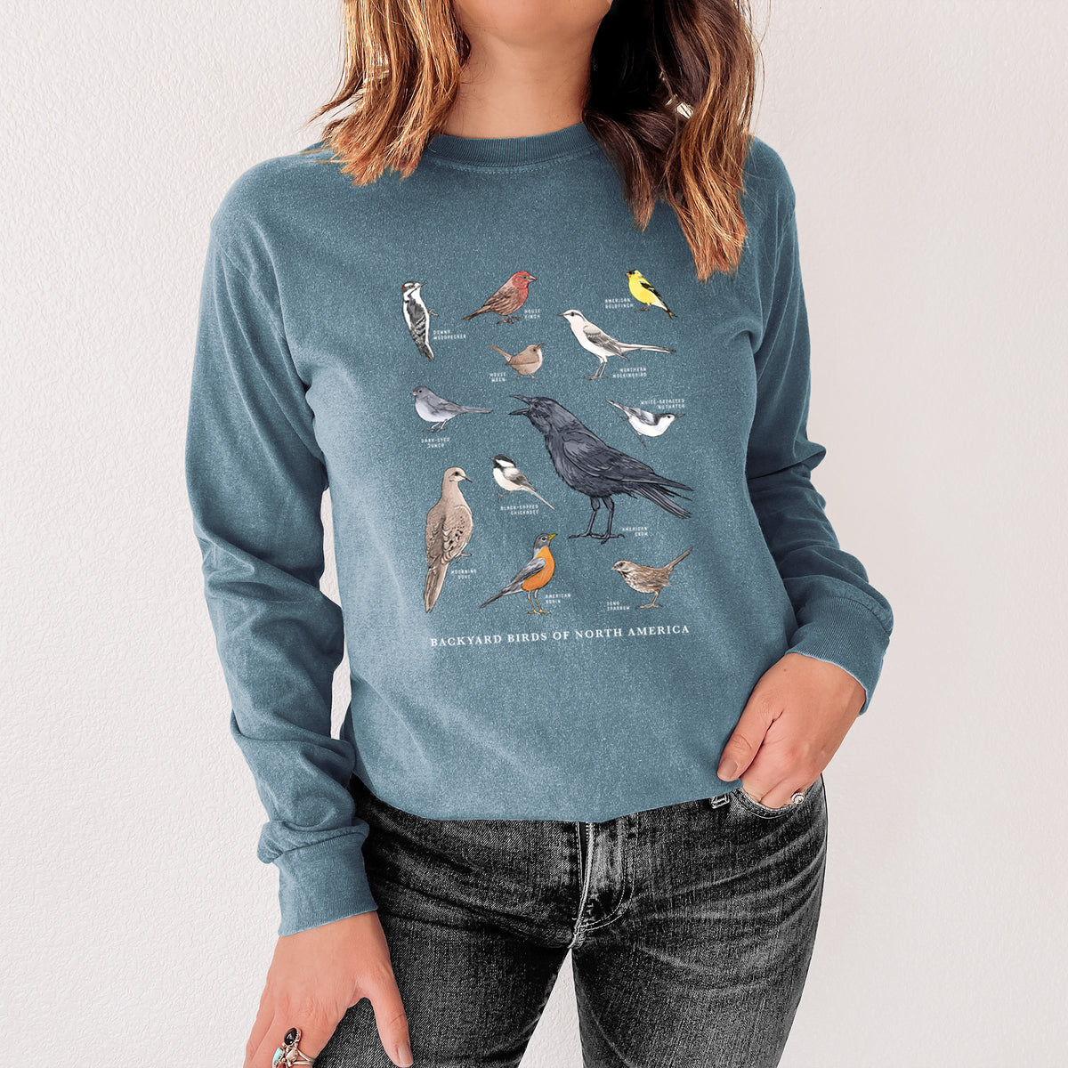 Common Backyard Birds of North America - Unisex Comfort Colors 100% Cotton Long Sleeve